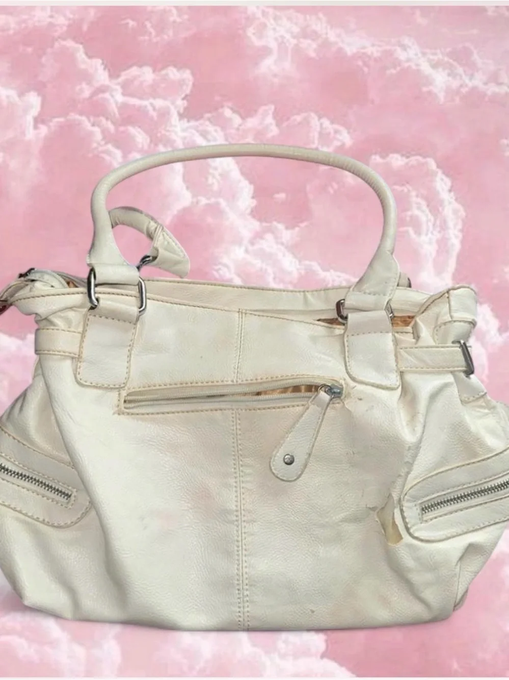 Betty Boop White Tote with Red Accent and Gold Embroidery
